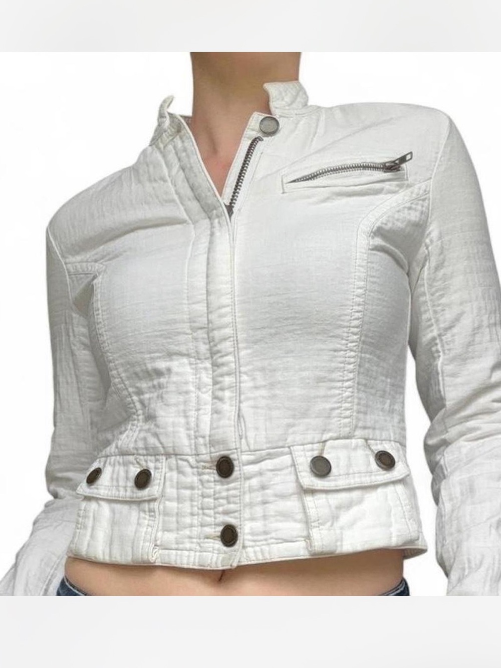 White Women's Zip-Front Cropped Jacket